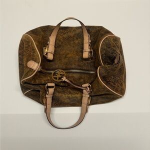 Michael Kors Ltd Ed Grayson Lg Soft Distressed Brown Leather Duffle Satchel